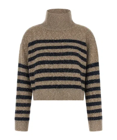 Brunello Cucinelli Dazzling Striped Sweater In Brown