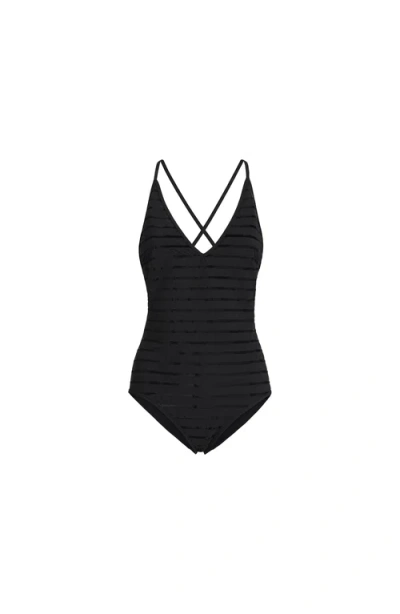 Brunello Cucinelli Dazzling Stripes Bathing Suit In Black