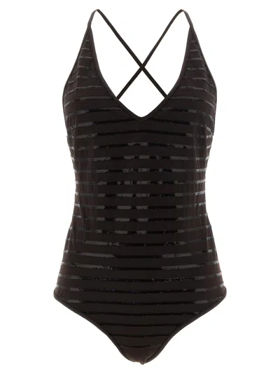 Brunello Cucinelli 'dazzling Stripes' One-piece Swimsuit In Brown