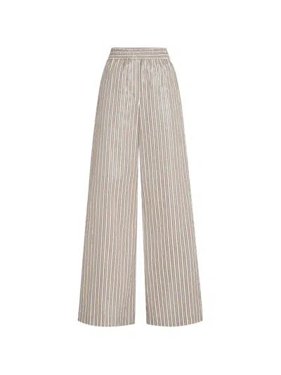 Brunello Cucinelli Dazzling Stripes Pyjama-style Trousers In Cotton Poplin In Brown