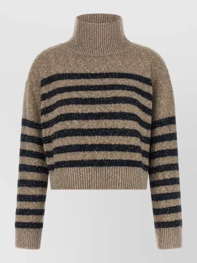 Brunello Cucinelli Dazzling Stripes Sequin Wool Cashmere Sweater In Multi