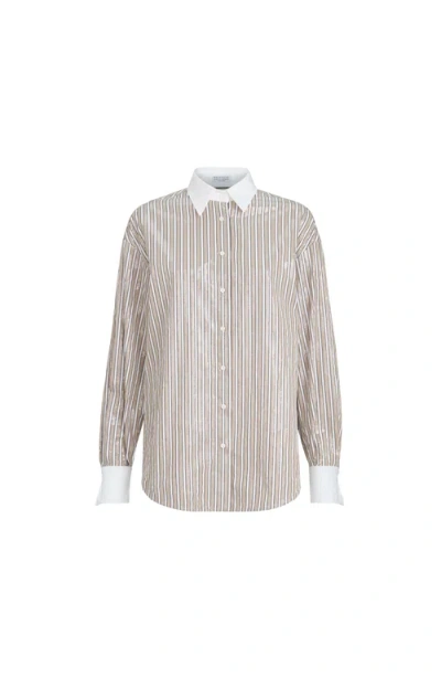 Brunello Cucinelli Dazzling Stripes Shirt In Nude