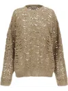 Brunello Cucinelli Ribbed Net Linen Sweater With Crewneck In Brown