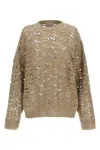 Brunello Cucinelli Ribbed Net Linen Sweater With Crewneck In Brown