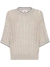 Brunello Cucinelli Sequined Open-knit Linen-blend Top In 中性色