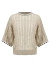 Brunello Cucinelli Linen Ribbed Net Knit Top In Beige