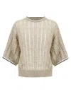Brunello Cucinelli Shimmering Metallic Knit Top In Beige