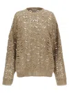 Brunello Cucinelli Ribbed Net Linen Sweater With Crewneck In Brown