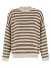 Brunello Cucinelli Sequin-embellished Striped Cotton-blend Sweater In Brown