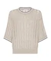 Brunello Cucinelli Sequined Open-knit Linen-blend Top In Nude