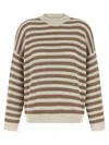 Brunello Cucinelli Sequin-embellished Striped Cotton-blend Sweater In Nude