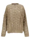 Brunello Cucinelli Ribbed Net Linen Sweater With Crewneck In Brown