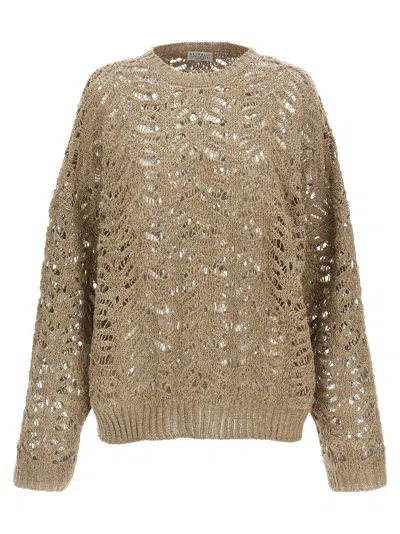Brunello Cucinelli Dazzling Sweater Sweaters And Cardigans In Beige