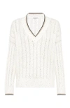 Brunello Cucinelli Perforated Linen Sweater With Sequins In White