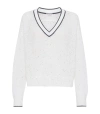 Brunello Cucinelli Women's Linen English Rib Dazzling Active Sweater In White