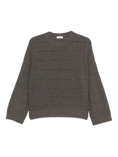 BRUNELLO CUCINELLI `DAZZLING` SWEATER WITH OPENWORK STRIPES