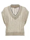 Brunello Cucinelli Ribbed Net Knit T-shirt With V-neck