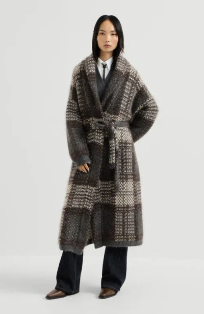 Brunello Cucinelli Dazzling Tartan Double Knit Coat In Gray