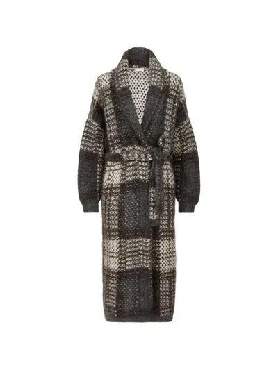 Brunello Cucinelli Dazzling Tartan Double Knit Coat In Gray