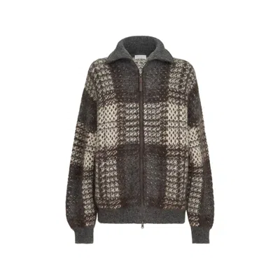 Brunello Cucinelli Cardigan With Intarsia And Micro-sequin Embroidery In Gray