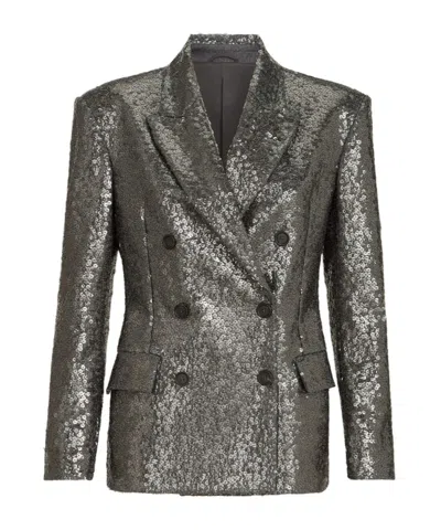 Brunello Cucinelli Dazzling Texture Embroidery Blazer In Virgin Wool Flannel In Gray