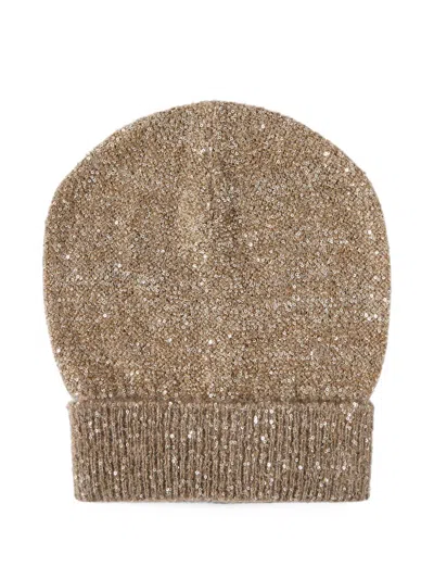 Brunello Cucinelli Dazzling Texture Mohair And Wool Knit Beanie In Brown