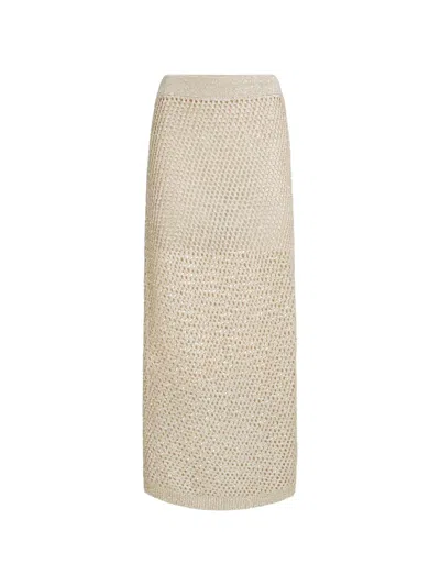 Brunello Cucinelli Dazzling Texture Net Knit Skirt In Hemp In Neutral