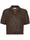 Brunello Cucinelli Sequined Cashmere Cropped Polo Sweater
