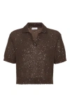 Brunello Cucinelli Dazzling Texture Polo In Chocolate