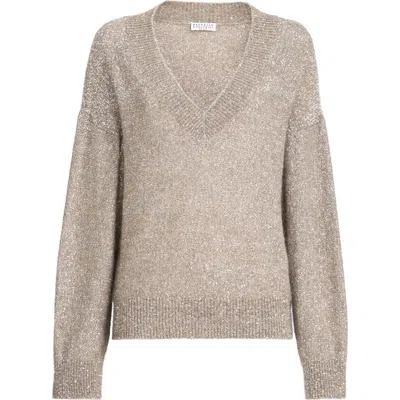 Brunello Cucinelli Dazzling Texture Sweater In Brown