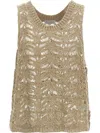 Brunello Cucinelli Dazzling Open Knit Sleeveless Top In 褐色