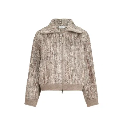 Brunello Cucinelli Dazzling Tree Bark Embroidery Cardigan In Mohair And Wool In Multi