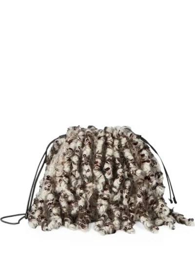 Brunello Cucinelli Dazzling Twist Embroidery Pouch Bag With Precious Chain In Nude