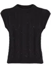 Brunello Cucinelli Black Dazzling Double Cable Knit Vest In 黑色