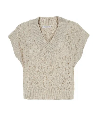 Brunello Cucinelli Dazzling V-neck Cable Vest In Brown