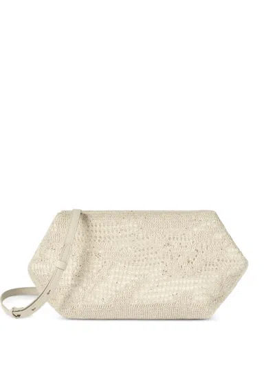 Brunello Cucinelli Dazzling Water Lillies Knit Pouch Bag In Linen And Cotton In Neutral