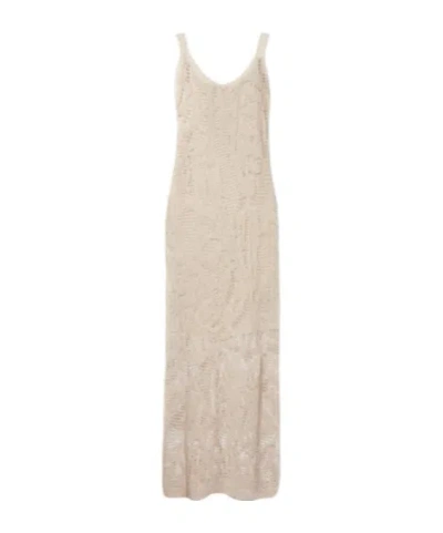 Brunello Cucinelli Dazzling Water Lillies Knitted Midi Dress In Nude
