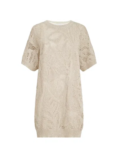 Brunello Cucinelli Dazzling Water Lillies Mini Dress In Linen And Cotton In Neutral