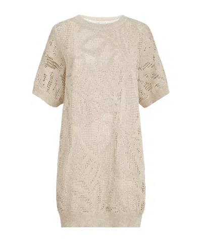 Brunello Cucinelli Dazzling Water Lillies Mini Dress In Linen And Cotton In Neutral