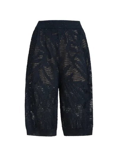 Brunello Cucinelli Dazzling Waterlillies Bermuda Shorts In Blue