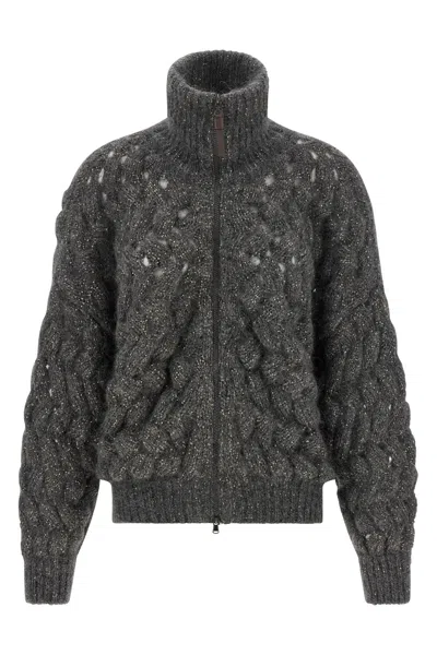 Brunello Cucinelli Dazzling Waves Sequin-embellished Cardigan In Gray