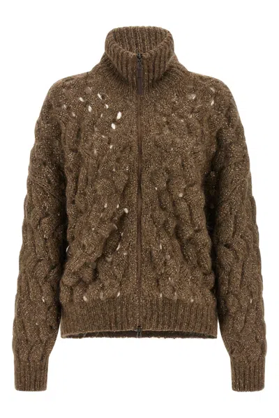 Brunello Cucinelli 'dazzling Waves' Cardigan In Brown
