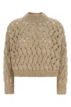Brunello Cucinelli Dazzling Waves Openwork Sweater In Beige