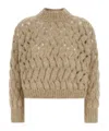 Brunello Cucinelli Dazzling Waves Openwork Sweater In Neutral
