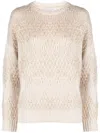 Brunello Cucinelli Diamond Jaquard Knit Jumper In Neutrals