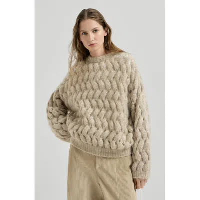 Brunello Cucinelli Dazzling Zigzag Cables Sweater In Neutral