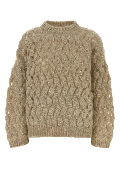 Brunello Cucinelli Dazzling Zigzag-cables Sweater In Mohair And Wool In Brown