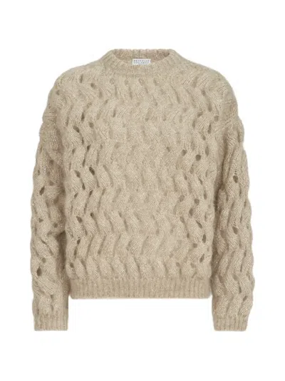 Brunello Cucinelli Dazzling Zigzag-cables Sweater In Mohair And Wool In Neutral