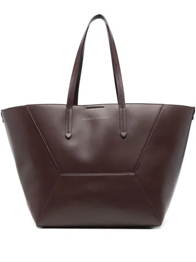 Brunello Cucinelli Dc Duo Leather Tote Bag In Red