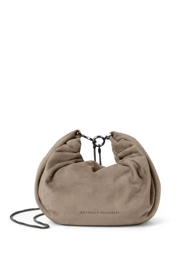 Brunello Cucinelli Debossed-logo Cross Body Bag In Brown